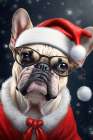 Pug dog dressed in Santa outfit and glasses. AI Generated. Art Print